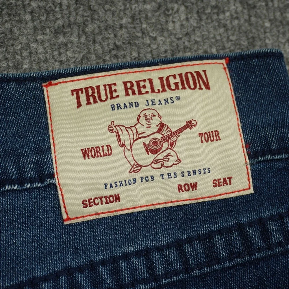 NEW True‎ Religion Geno Relaxed Slim Jeans Mens 36x32 Blue Big T Flap Pocket
